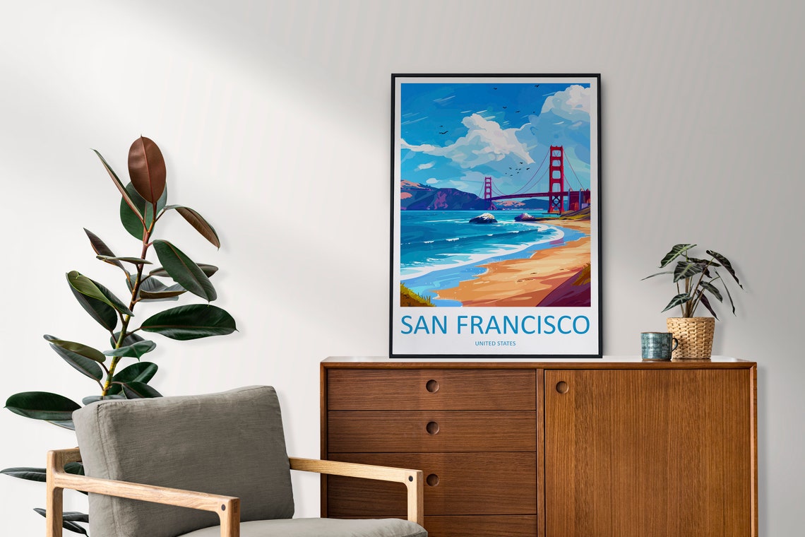 San Francisco Golden Gate Bridge Sunny Beach California Travel Poster - Image 2
