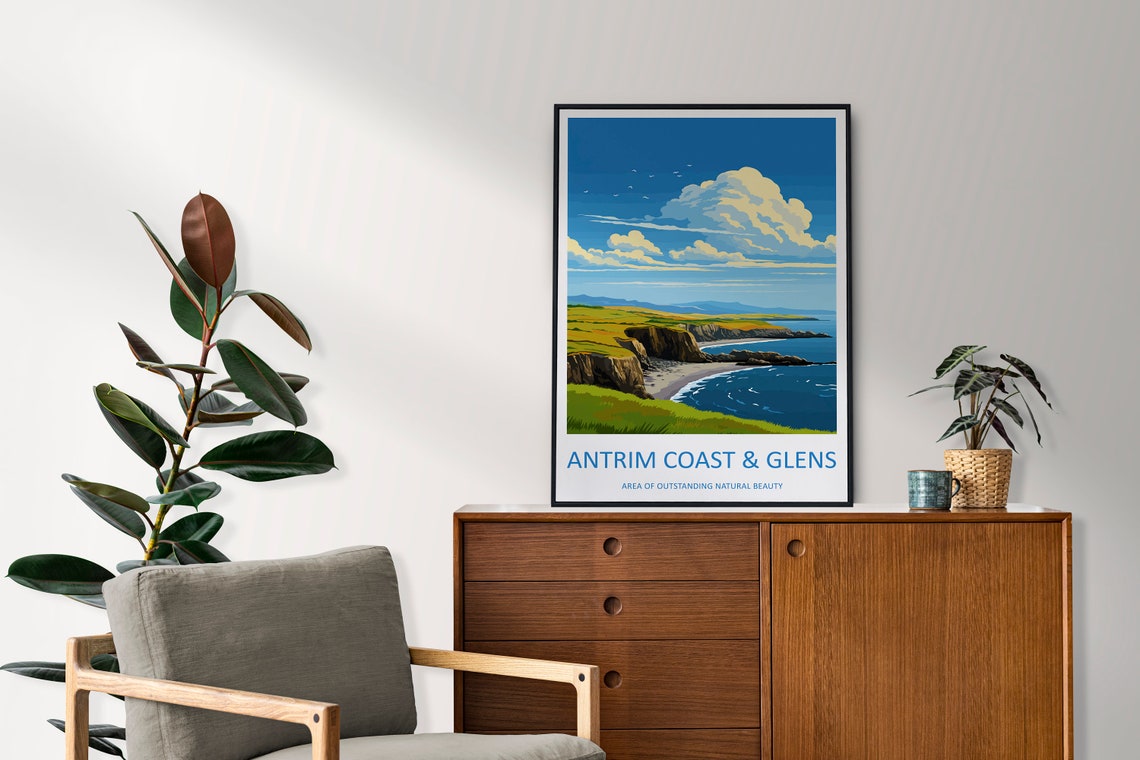 Antrim Coast and Glens Cliffs Seaside Illustration Travel Poster - Image 2