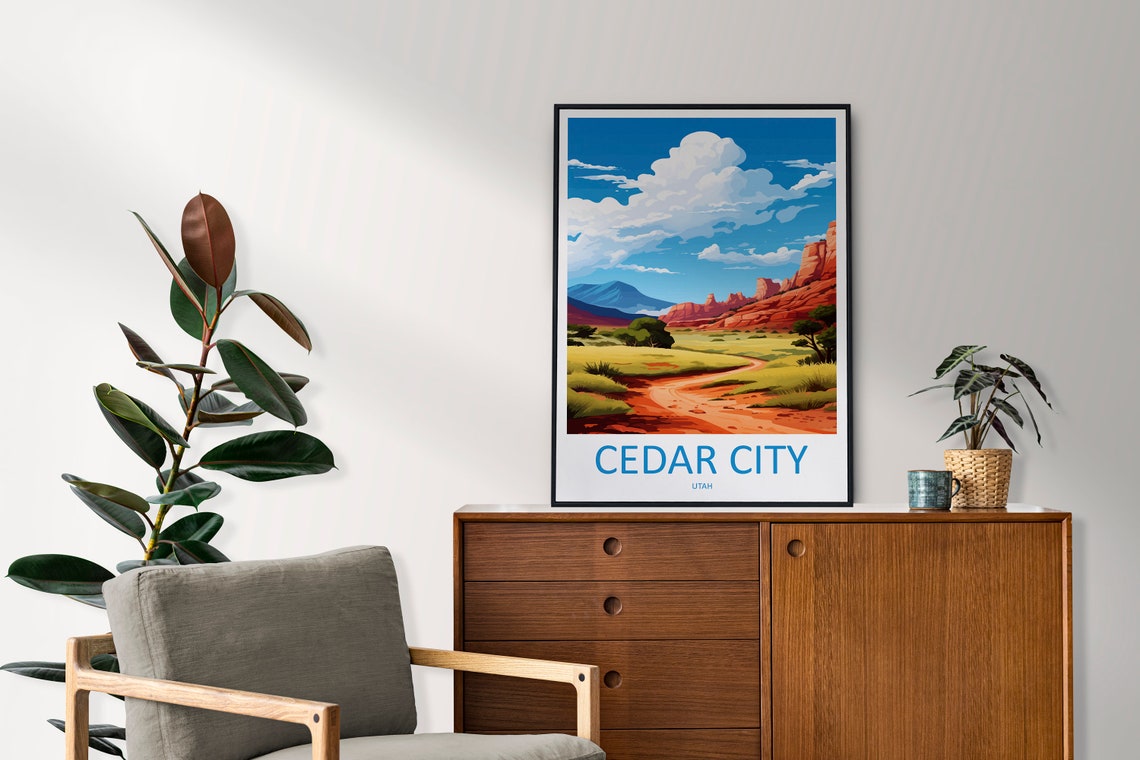 Cedar City Utah Warm Red Rock Valley Desert Trail Vista Poster - Image 2