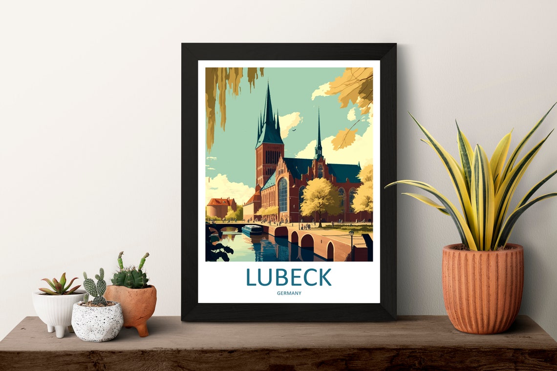 Lubeck Germany Brick Gothic Church River Old Town Travel Poster - Image 3