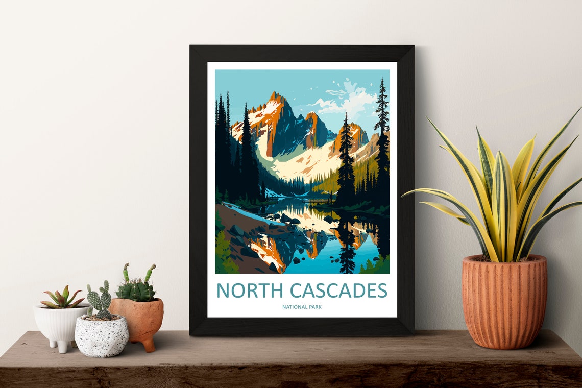 North Cascades National Park Peak Reflection Scenic Travel Poster - Image 3