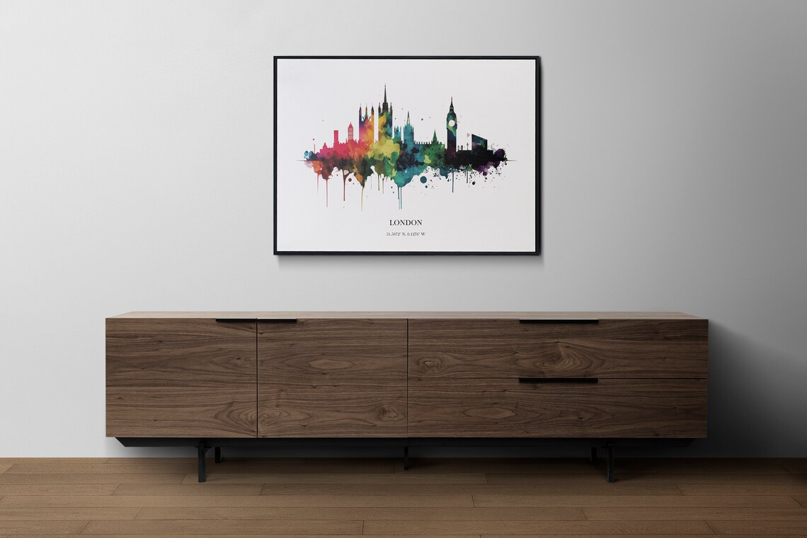 London Watercolour Skyline Art Print, UK Cityscape - Image 2