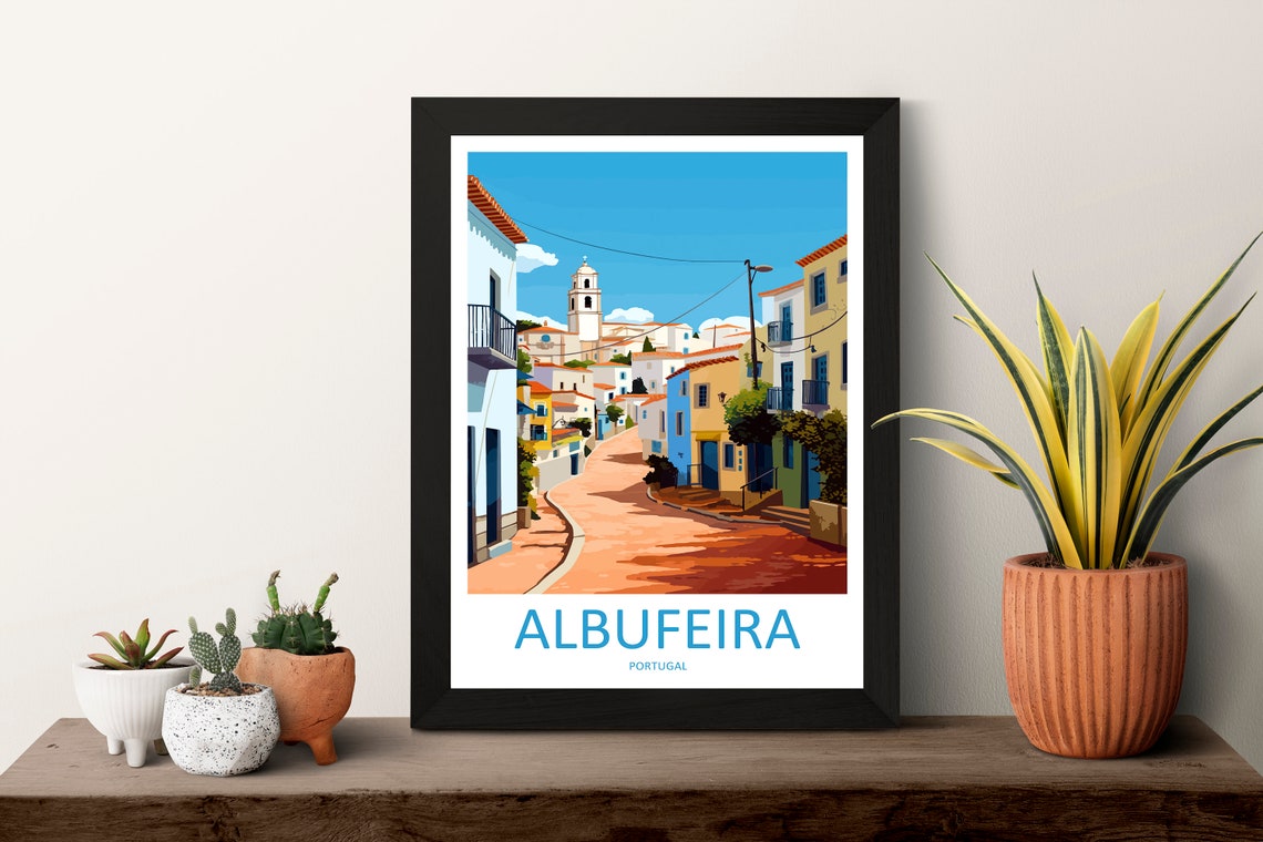 Albufeira Portugal Old Town Cobbled Street Algarve Charm Poster - Image 3