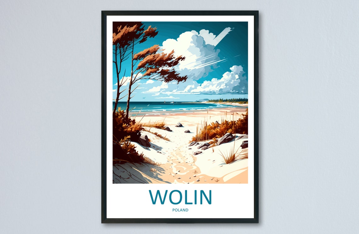 Wolin Poland Baltic Dune Path Sandy Beach Retro Travel Poster