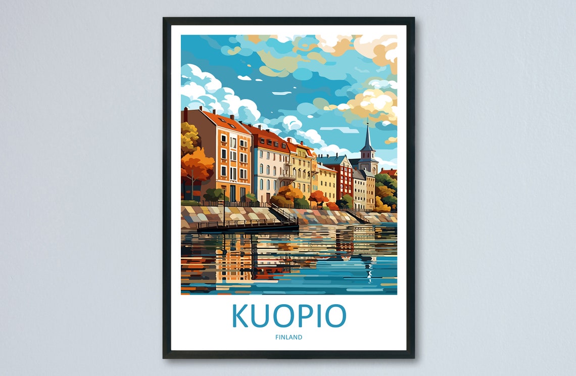 Kuopio Finland Riverfront Old Town Autumn Reflection Travel Poster
