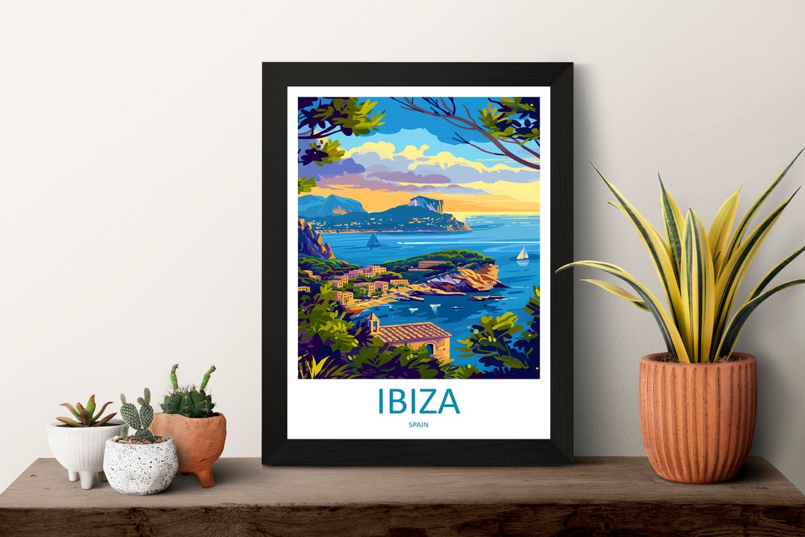 Ibiza Spain Sunset Cove Dalt Vila Coast Sailboats Travel Poster - Image 3