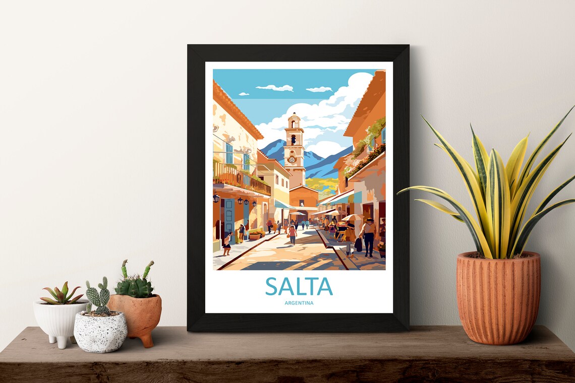 Salta Argentina Colonial Street with Church Tower Vintage Travel Poster - Image 3