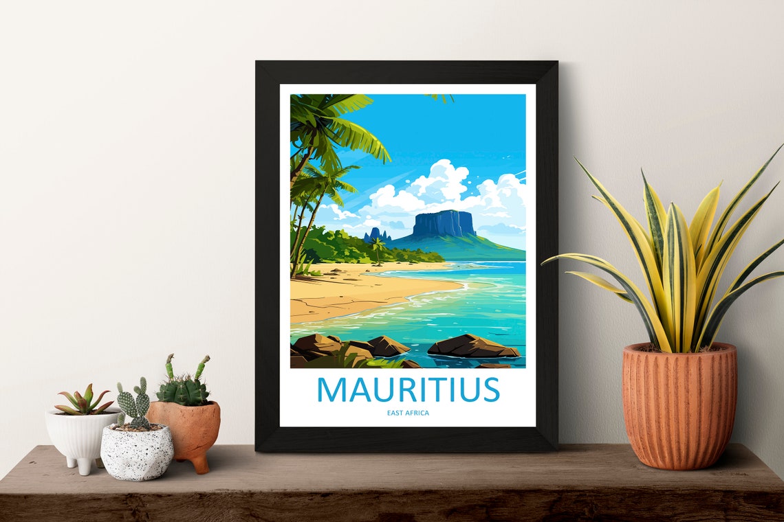 Mauritius Daytime Palm Beach Island Mountain Beach View Poster - Image 3