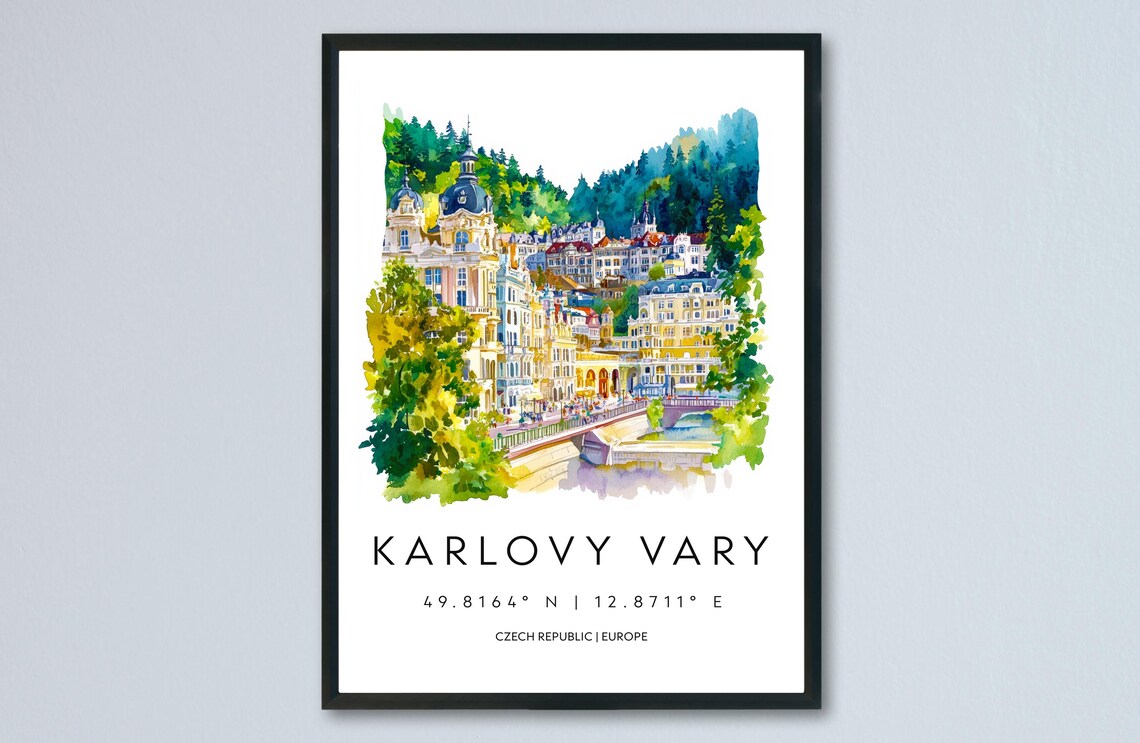 Karlovy Vary Czech Republic Spa Town Watercolor Travel Poster