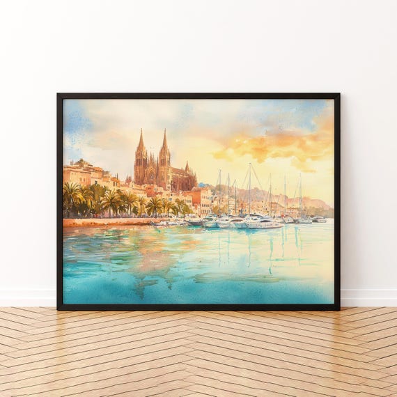 Palma De Mallorca Watercolor Poster Landscape Wall Art Hanging Home Dcor Gift Lovers Spain