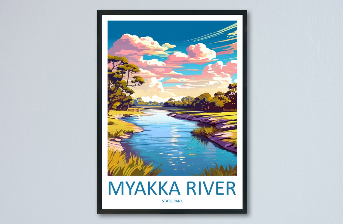 Myakka River State Park Florida Colorful Illustrated Travel Poster