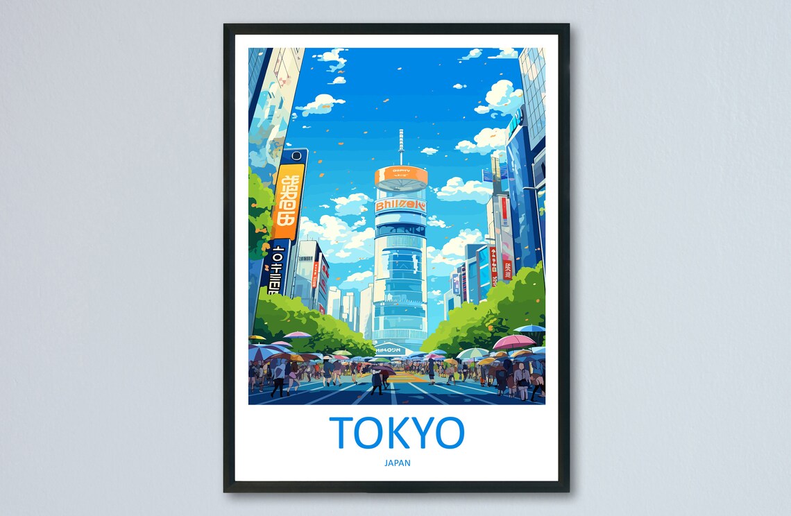 Tokyo Retro Japan Shibuya Crossing Neon City Scene Travel Poster