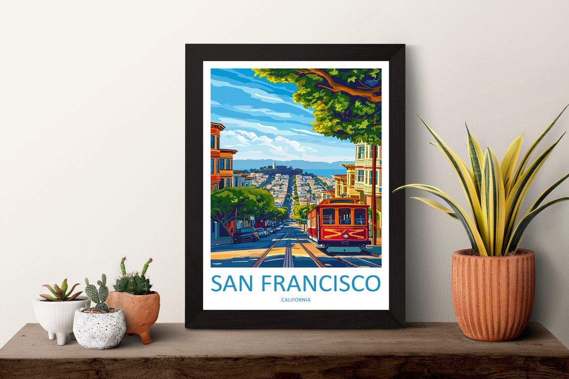 San Francisco California Cable Car Street Retro Travel Poster - Image 3