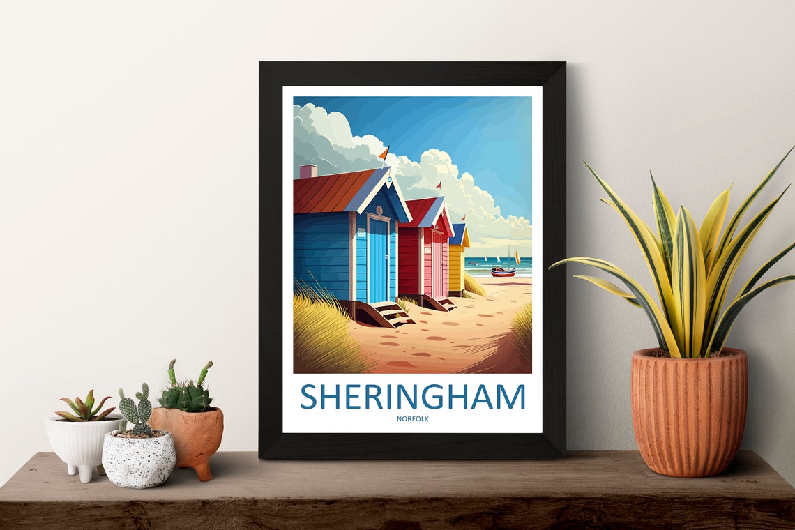 Sheringham Colorful Beach Huts Norfolk Coast Seaside Travel Poster - Image 3