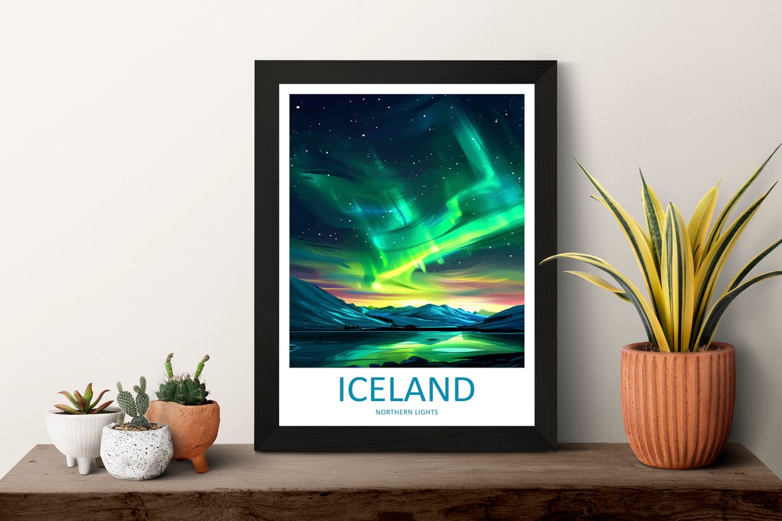 Iceland Northern Lights Aurora Night Sky Starry Travel Poster - Image 3