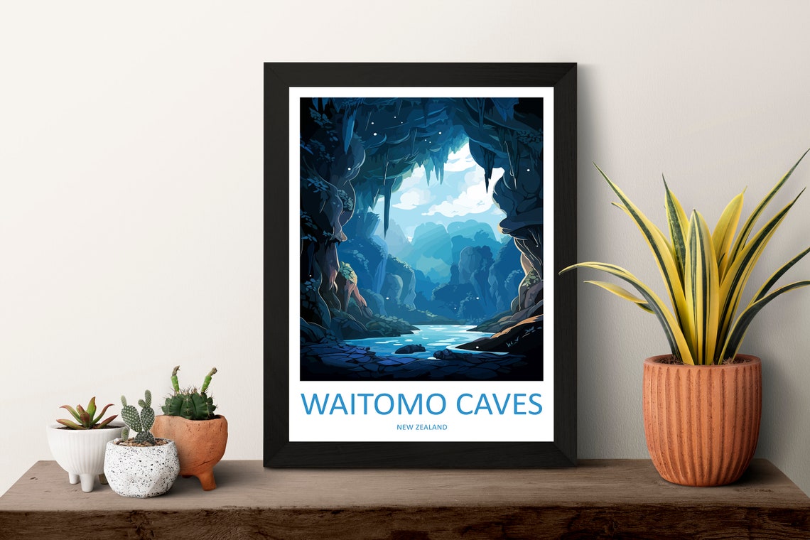 Waitomo Caves New Zealand Underground River Cave Illustration Poster - Image 3