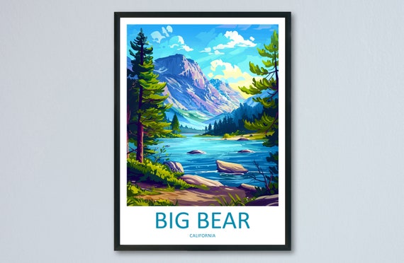 Big Bear Lake Mountain Peak Pine Forest Illustrated Travel Poster