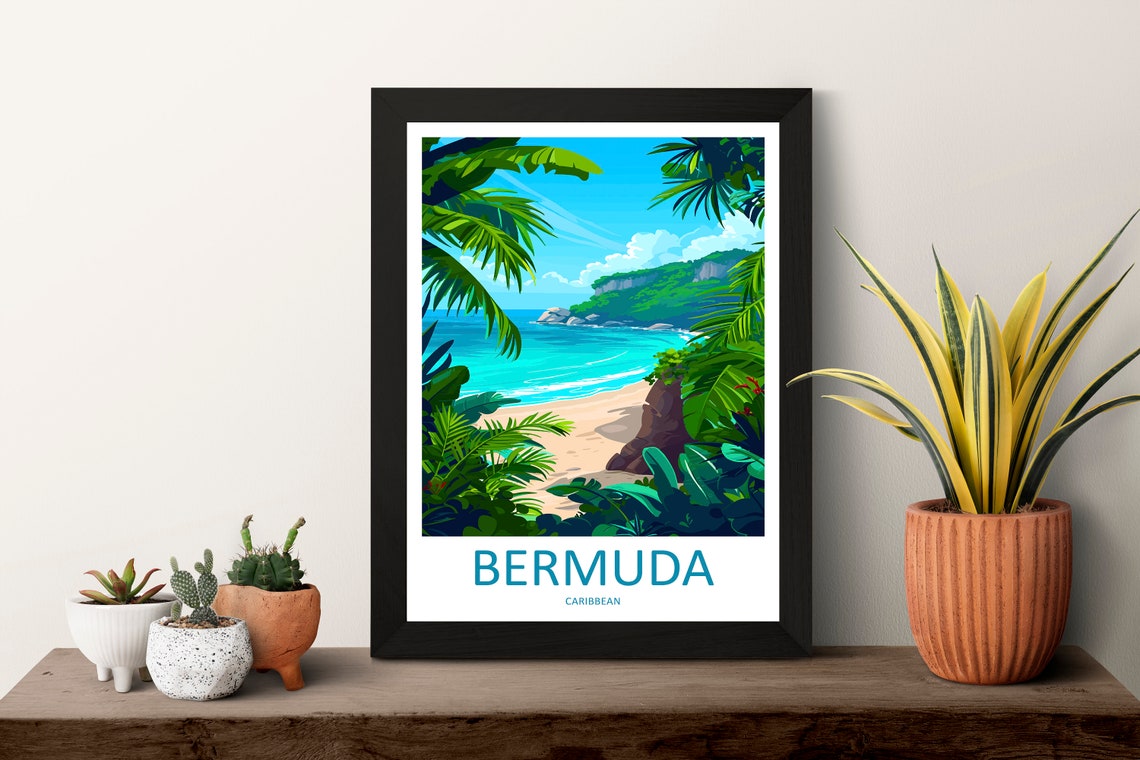 Bermuda Caribbean Tropical Jungle Cove Hidden Beach Scene Poster - Image 3