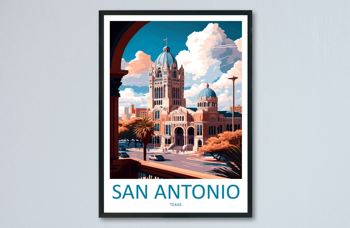 San Antonio Texas Grand Domed Courthouse Vintage Travel Poster