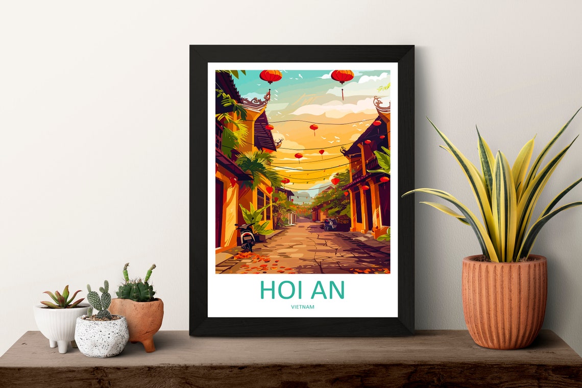 Hoi An Vietnam Old Town Street Poster with Lanterns and Yellow Houses - Image 3