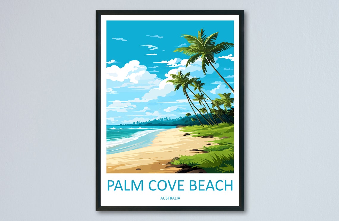 Palm Cove Beach Australia Leaning Palms Turquoise Water Poster