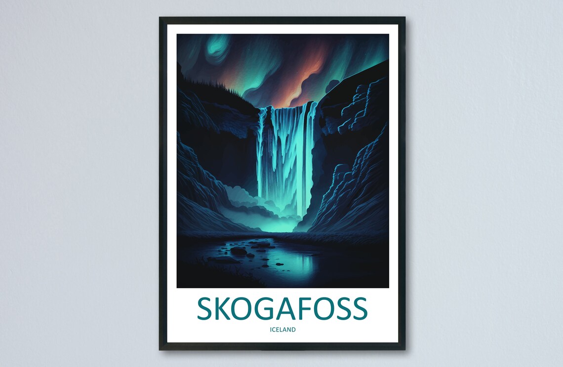 Skogafoss Travel Poster, Iceland Wall Decor