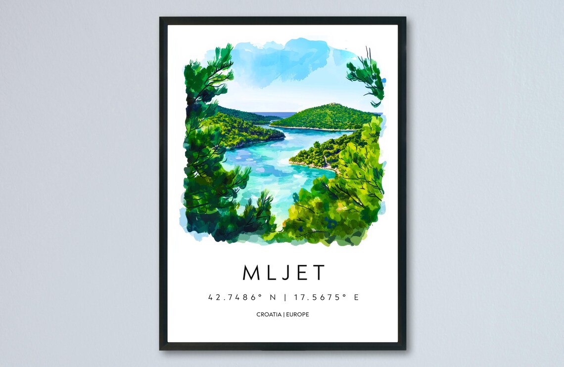 Mljet Island Turquoise Bay Watercolor Croatia Adriatic Travel Poster