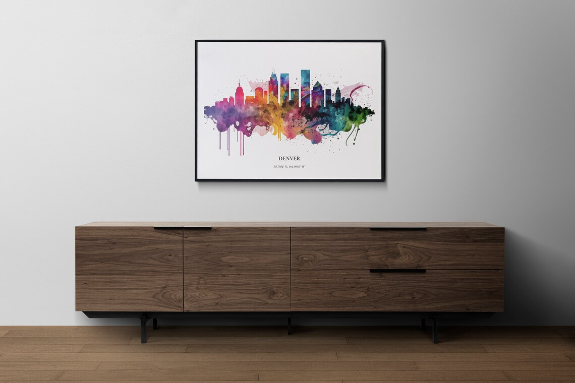 Denver Watercolour Skyline Print, Cityscape Poster - Image 2