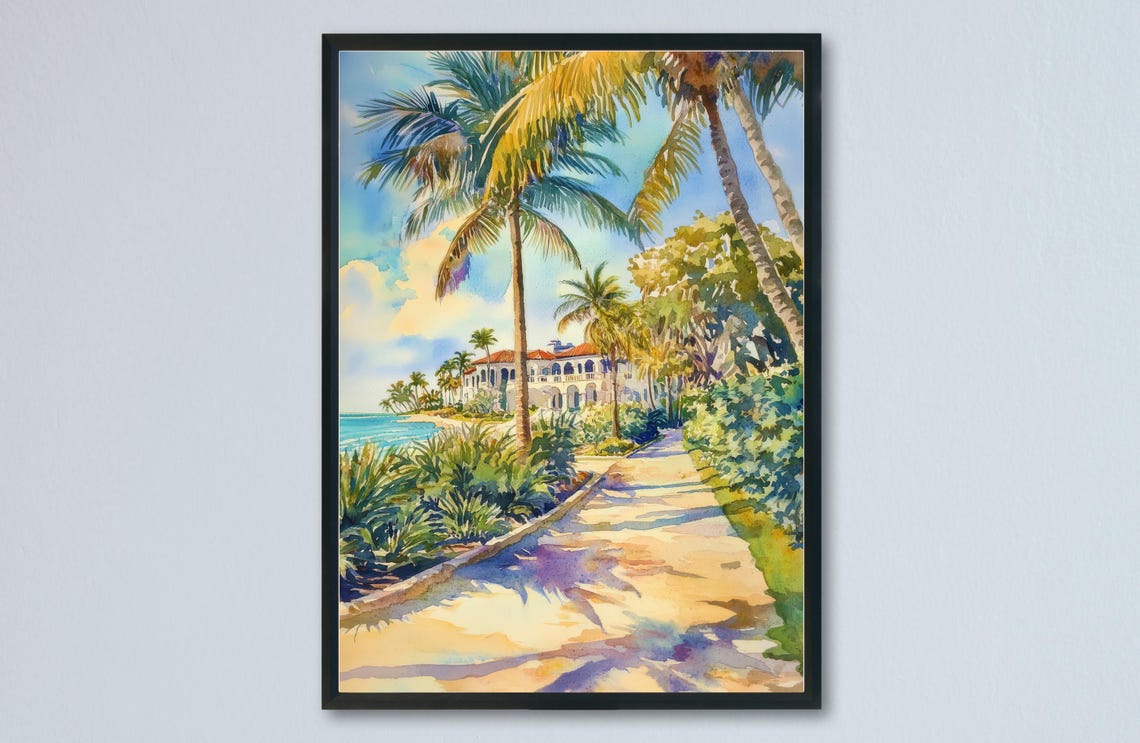 Palm Beach Florida Shaded Palm Walkway Mansion Sea View Poster