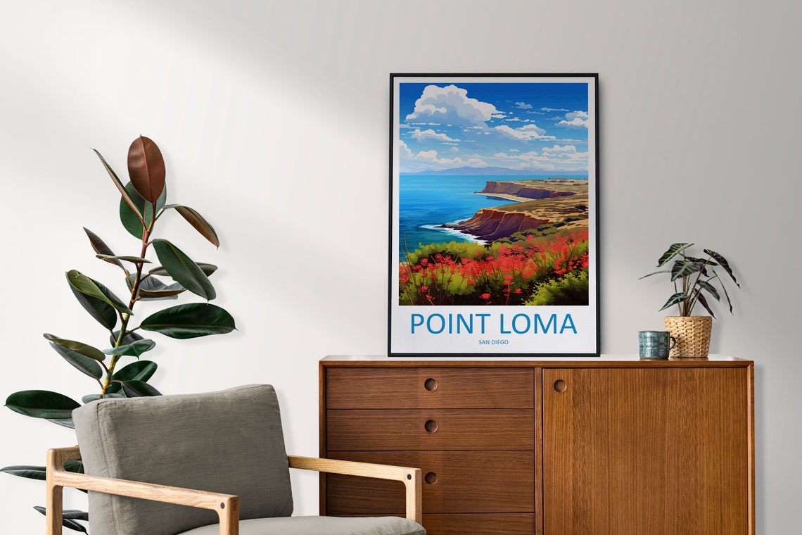 Point Loma San Diego Coastal Cliffs Wildflowers Retro Travel Poster - Image 2