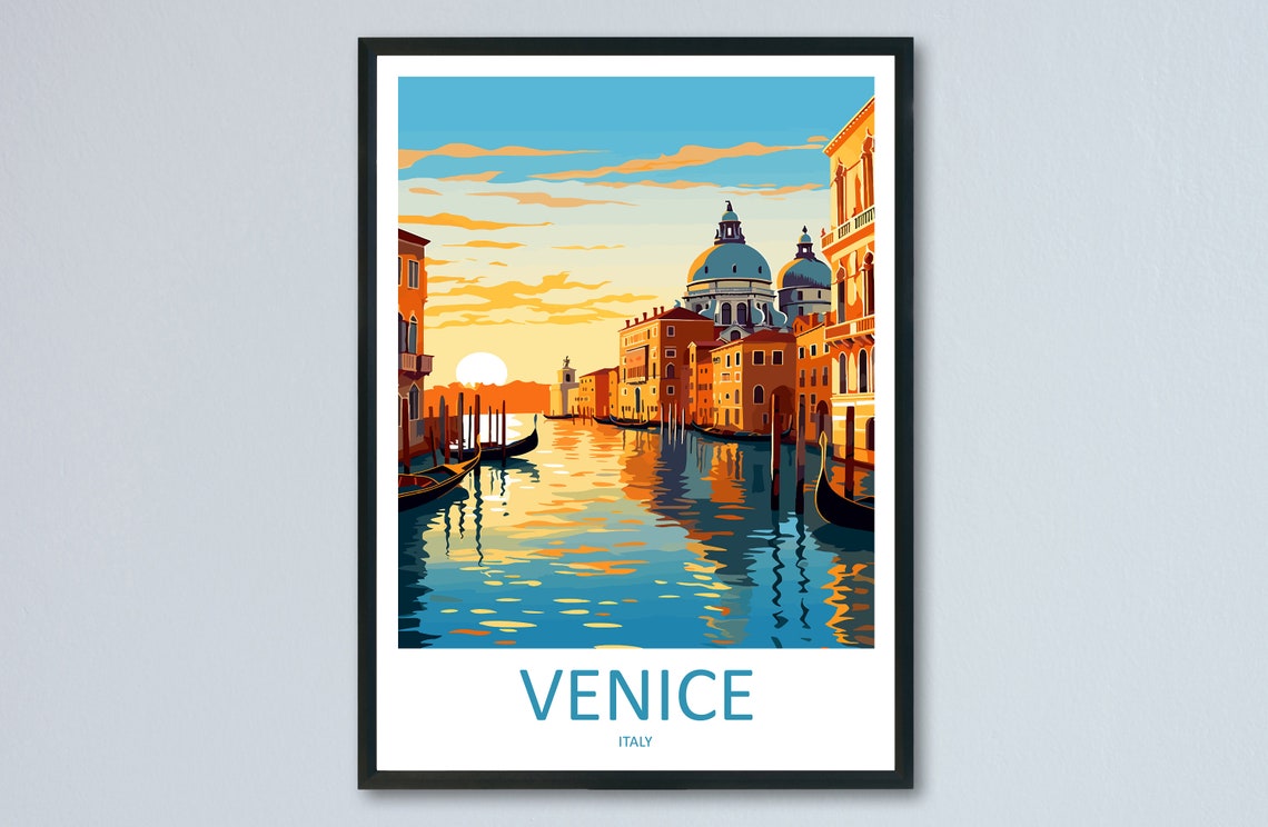 Venice Italy Canal Gondolas Sunset Reflections Poster Artwork