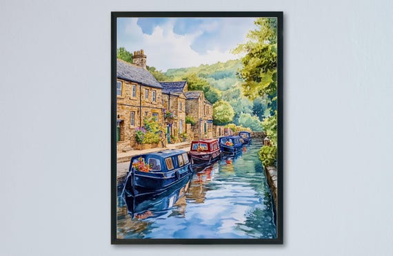 Hebden Bridge Watercolor Poster Wall Art Hanging Home Dcor Gift Lovers United Kingdom
