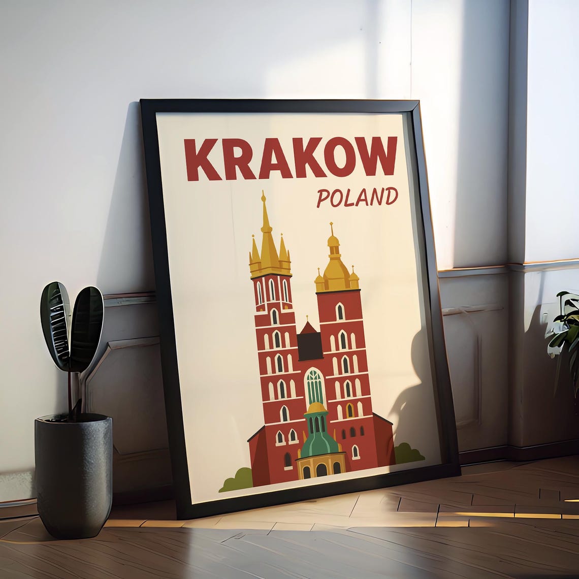 Krakow Poland St Marys Basilica Preppy Twin Towers Travel Poster