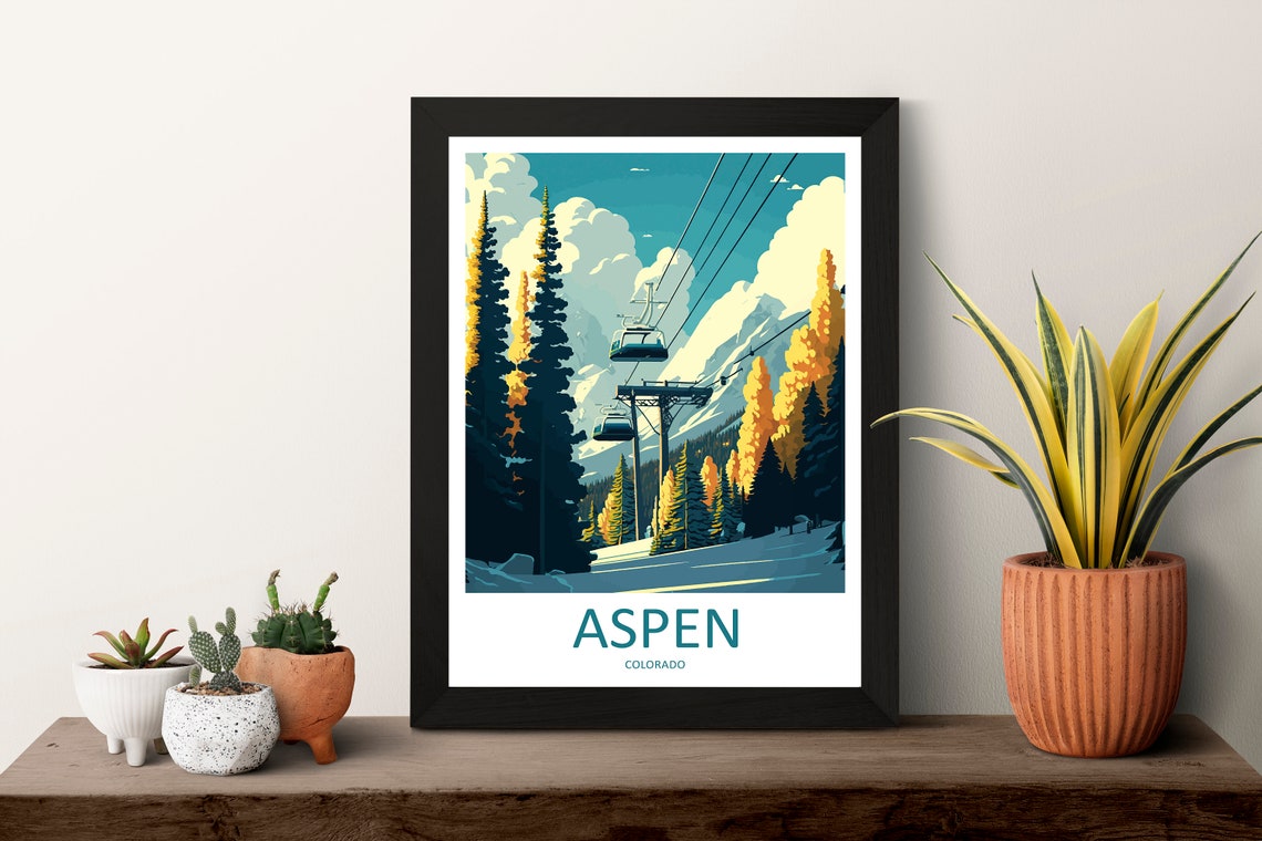 Aspen Colorado Gondola Ski Lift Snowy Mountain Landscape Poster - Image 3