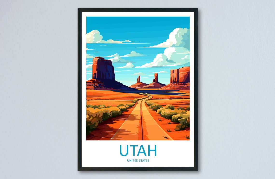 Utah Desert Red Rock Road Monument Valley Scenic Travel Poster