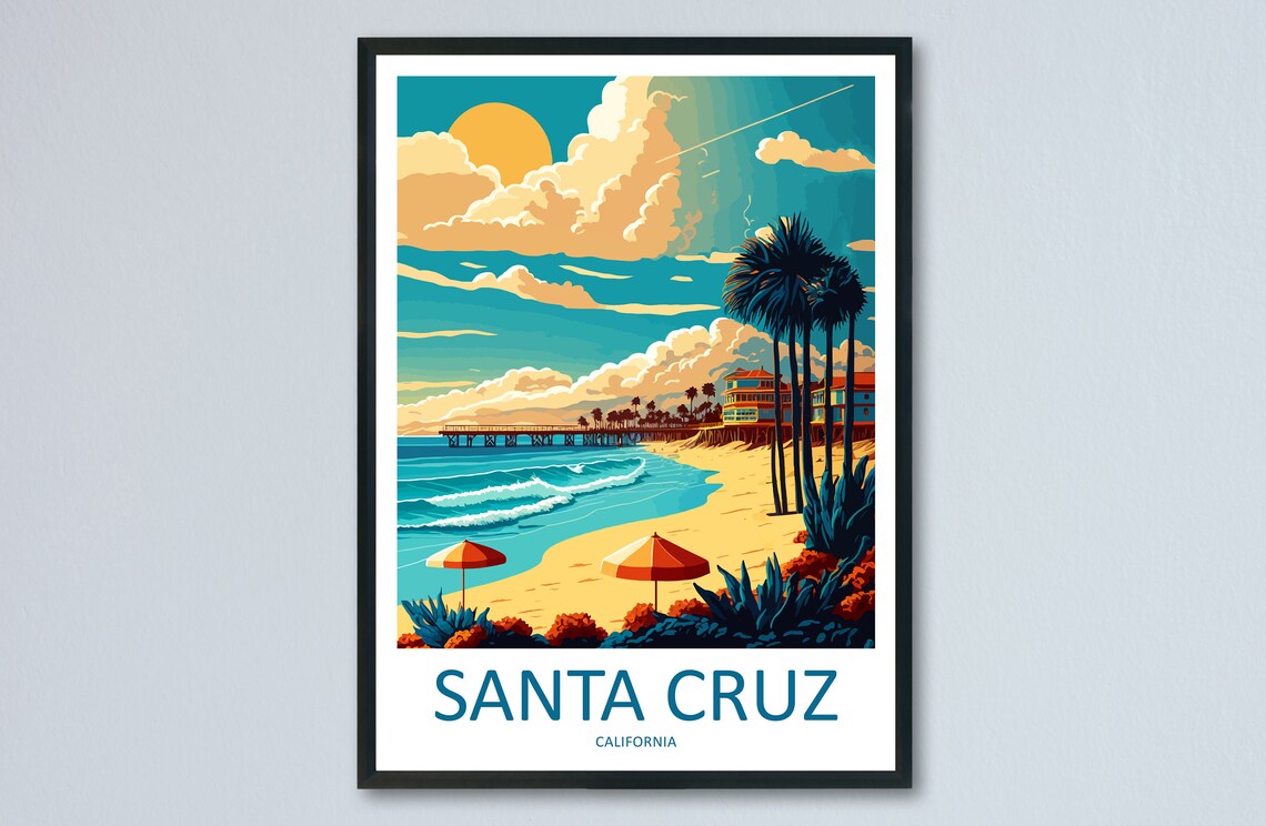 Santa Cruz Travel Poster, California Wall Art