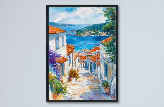 Skiathos Watercolor Travel Poster, Greece Island Decor