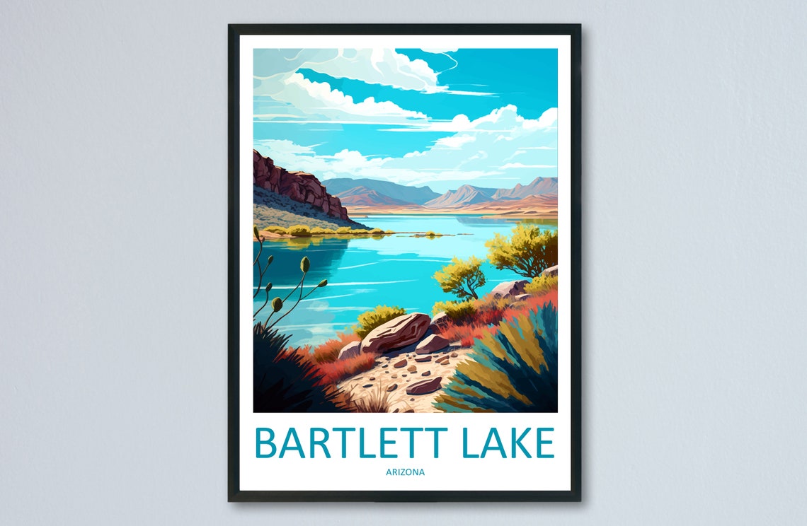 Bartlett Lake Arizona Desert Lakeside Shoreline Illustration Poster
