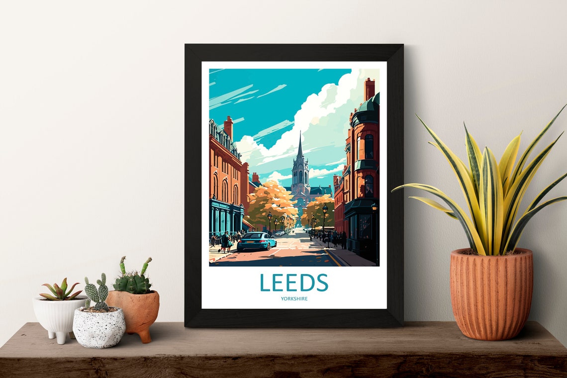 Leeds England Yorkshire Autumn Street Scene Vintage Travel Poster - Image 3