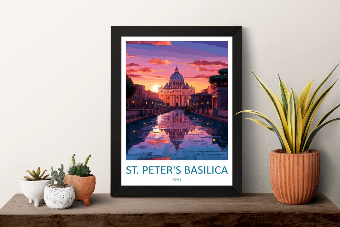 St Peter's Basilica Rome Sunset Reflection Travel Poster Artwork - Image 3