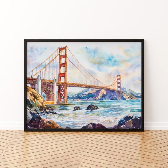 San Francisco Watercolor Poster Landscape Wall Art Hanging Home Dcor Gift Lovers United States