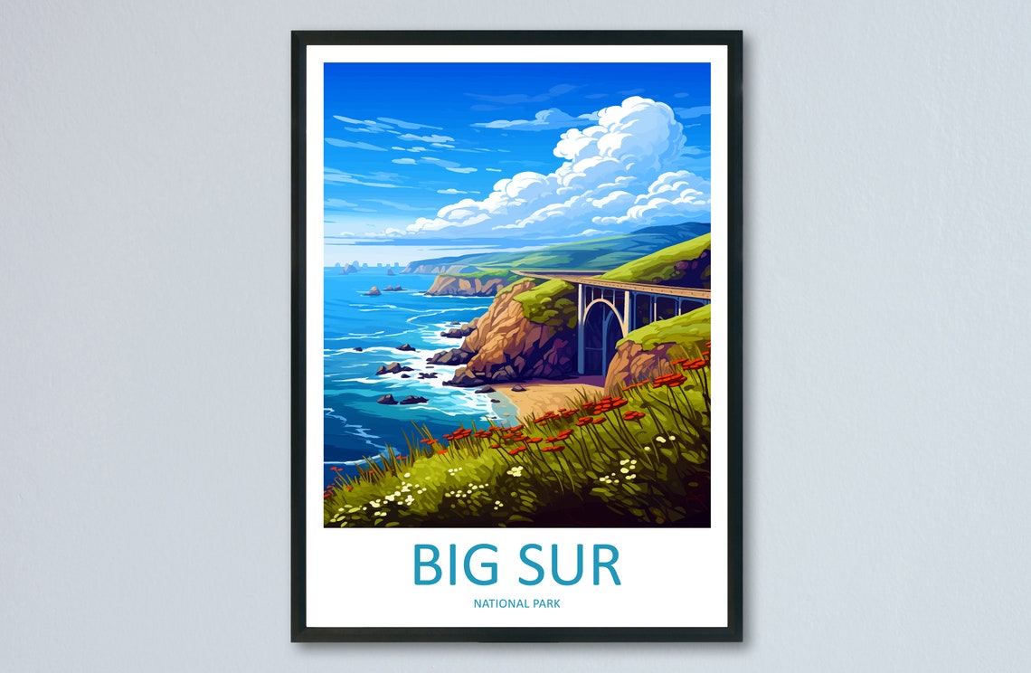 Big Sur Bixby Creek Bridge Wildflower Cliffs California Coast Poster