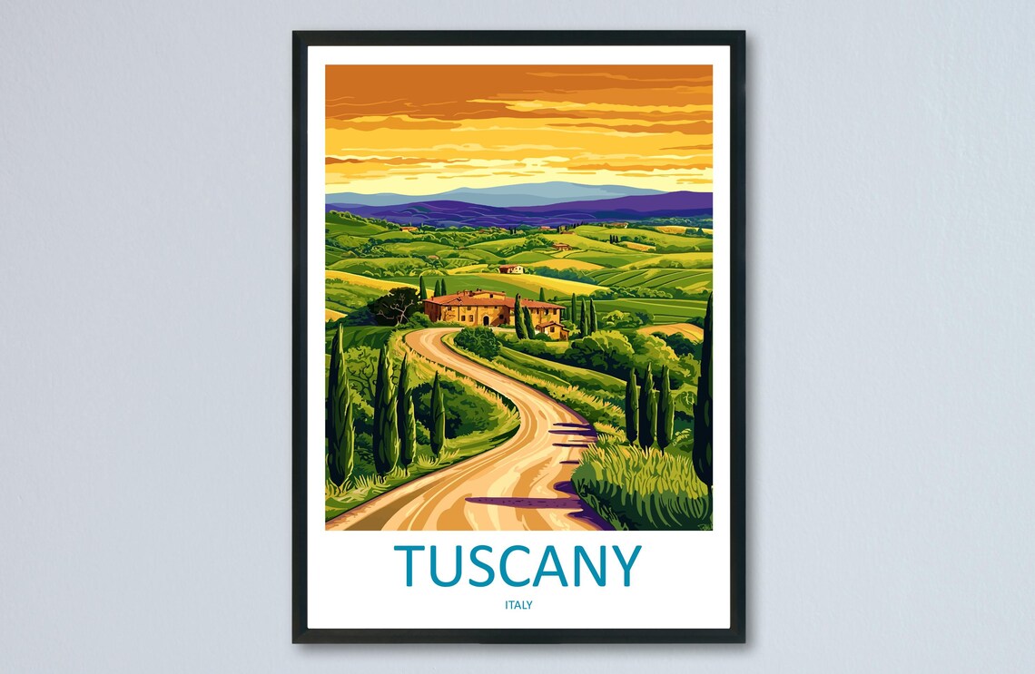 Tuscany Travel Poster, Rustic Italy Countryside