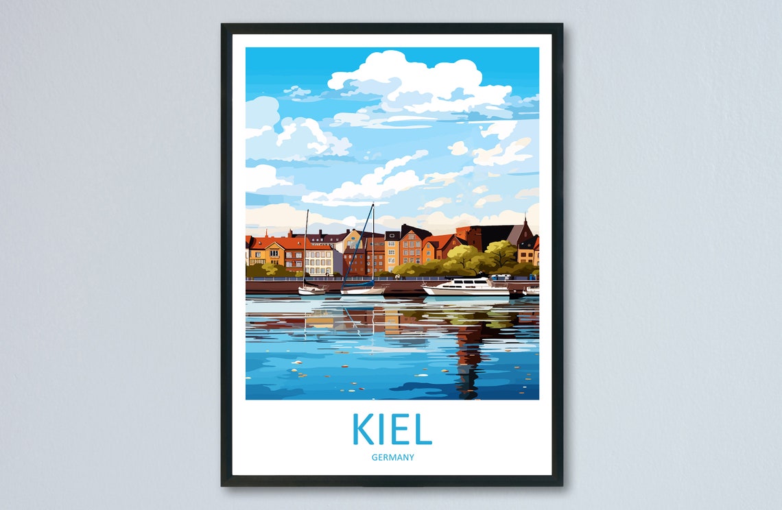 Kiel Germany Harbor Waterfront Sailboats Marina Travel Poster