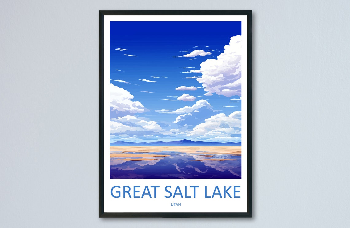 Great Salt Lake Utah Mirror Calm Water Cloudy Sky Reflections Poster