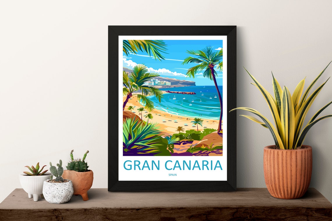 Gran Canaria Spain Beach Sailboats Palms Coastal Travel Poster - Image 3