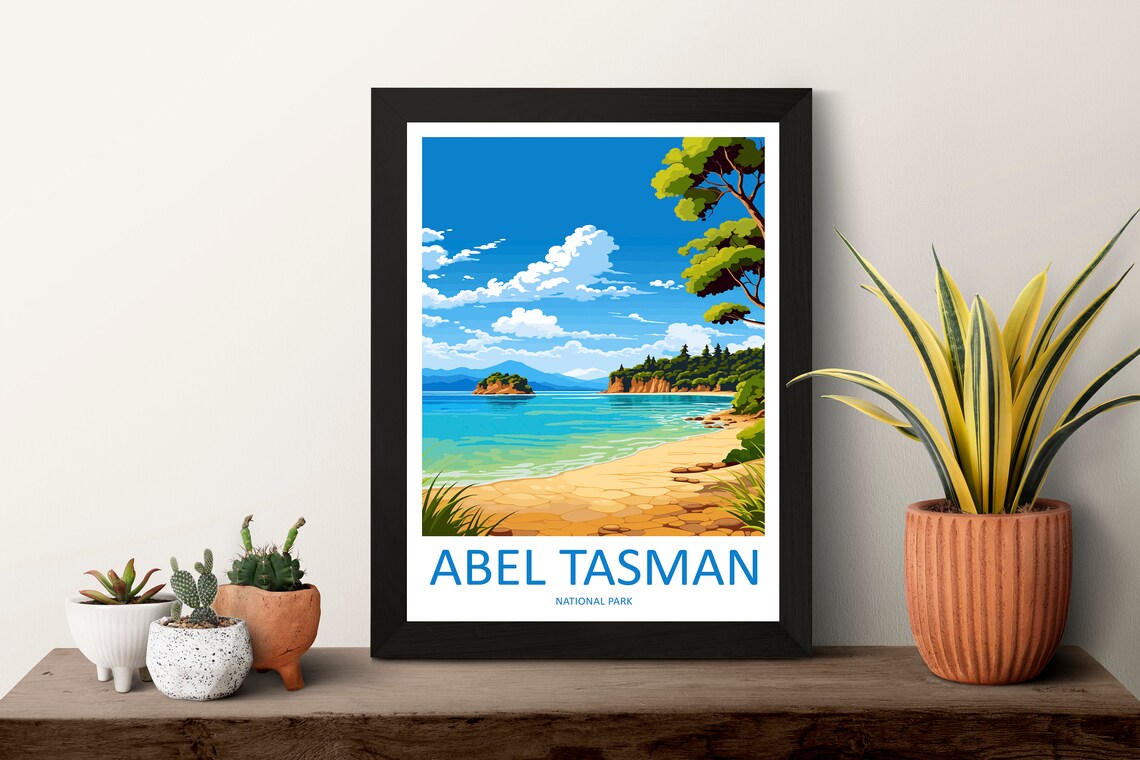 Abel Tasman National Park New Zealand Beach Illustrated Travel Poster - Image 3