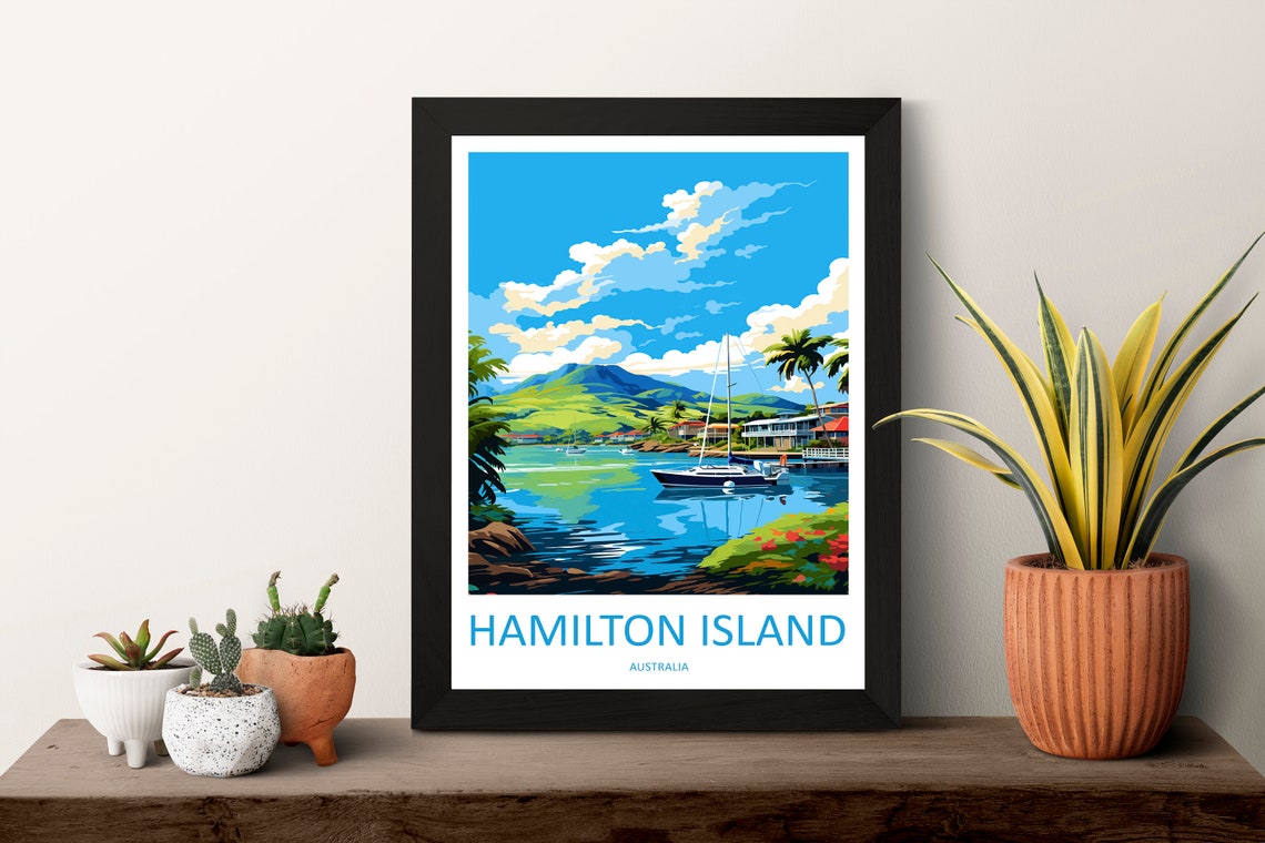 Hamilton Island Sailboat Harbor Mountain Australia Travel Poster - Image 3