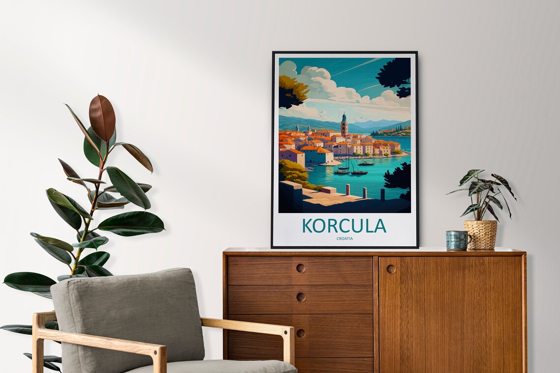Korcula Croatia Old Town Bay Bell Tower Harbor Travel Poster - Image 2