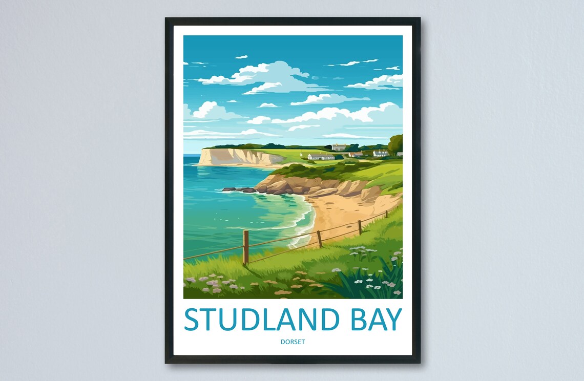 Studland Bay Travel Poster, England Place Print